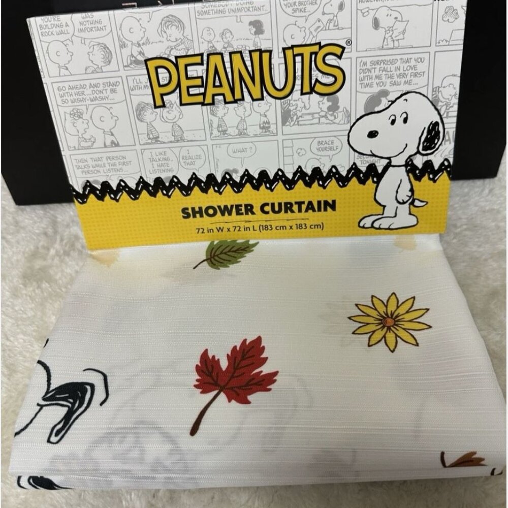 Peanuts Snoopy Woodstock Fall Leaves Hat & Scarf Fabric Shower Curtain 72" x 72”